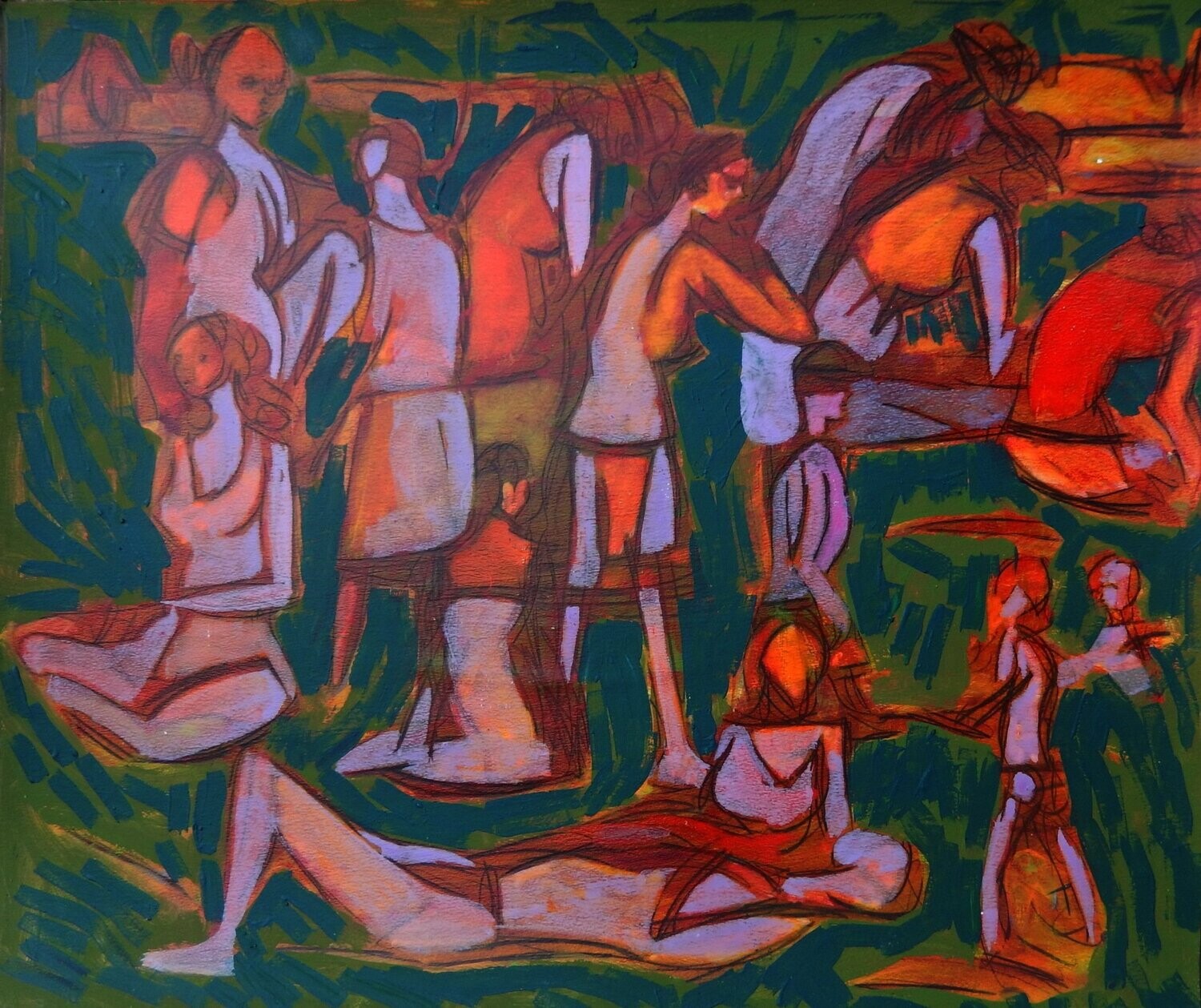 Pigment and acrylic on paper and their collage on canvas with wooden frame // Size: ca..45 x 55 x 4 cm