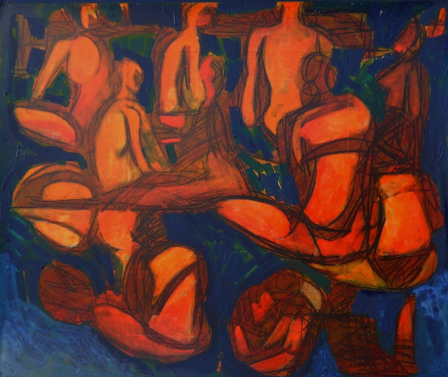 Pigment and acrylic on paper and their collage on canvas with wooden frame / Figurative , Light as Form // Size: ca..45 x 55 x 4 cm