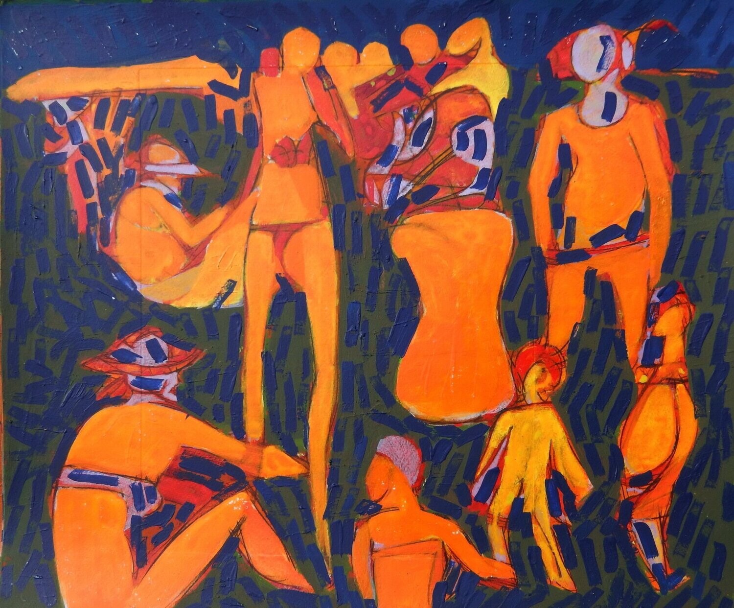 the beach / Pigment and acrylic on paper and their collage on canvas with wooden frame // Size: ca..45 x 55 x 4 cm