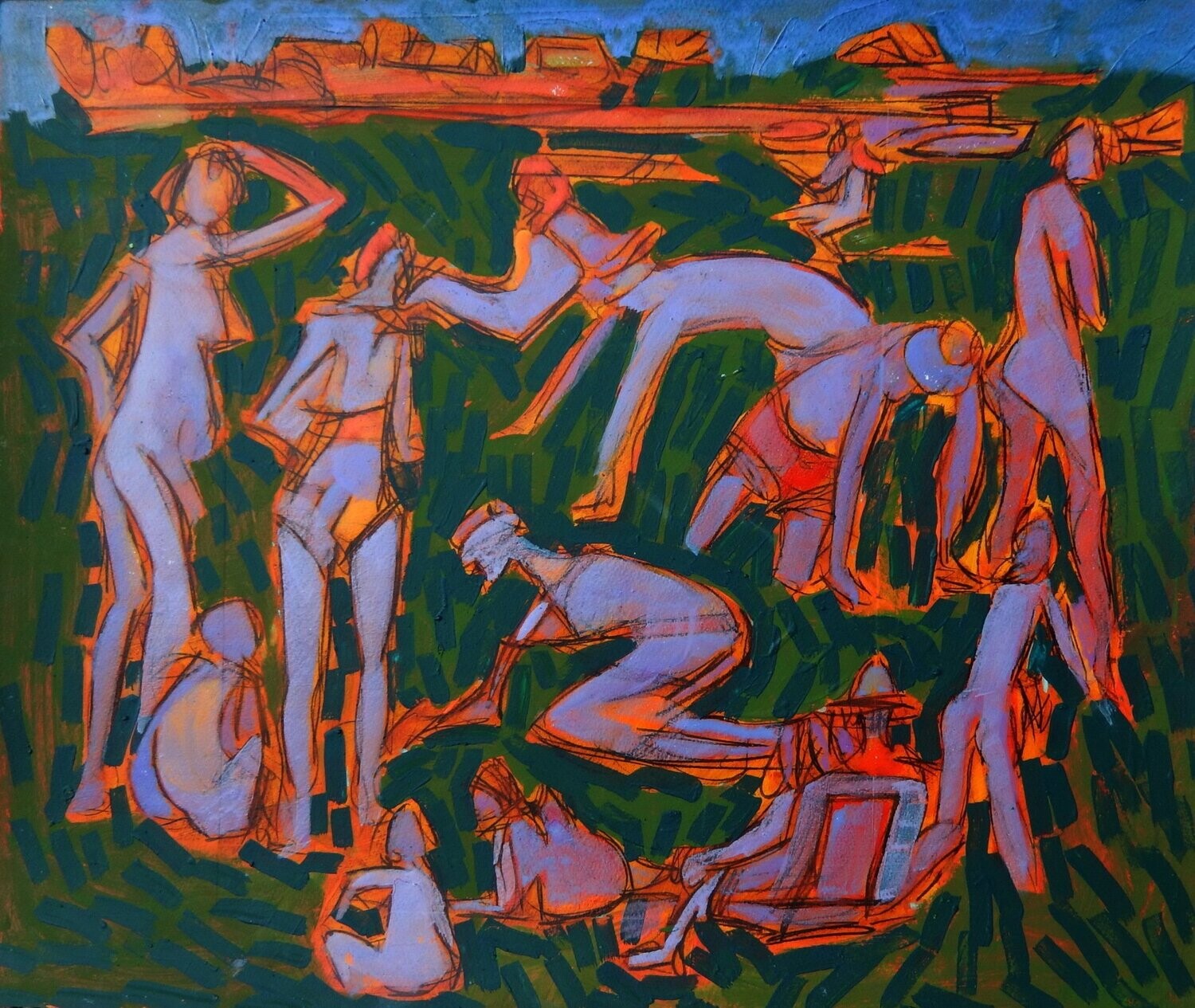 the beach /Pigment and acrylic on  canvas with wooden frame // Size: ca.. 45 x 55 x 4 cm