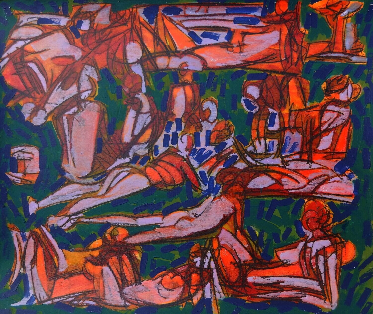 the beach / Special fabric is collaged on the canvas.Acryilc  on  canvas  /  Figurative , Light as Form // Size: ca.. 45 x 55 x 4 cm