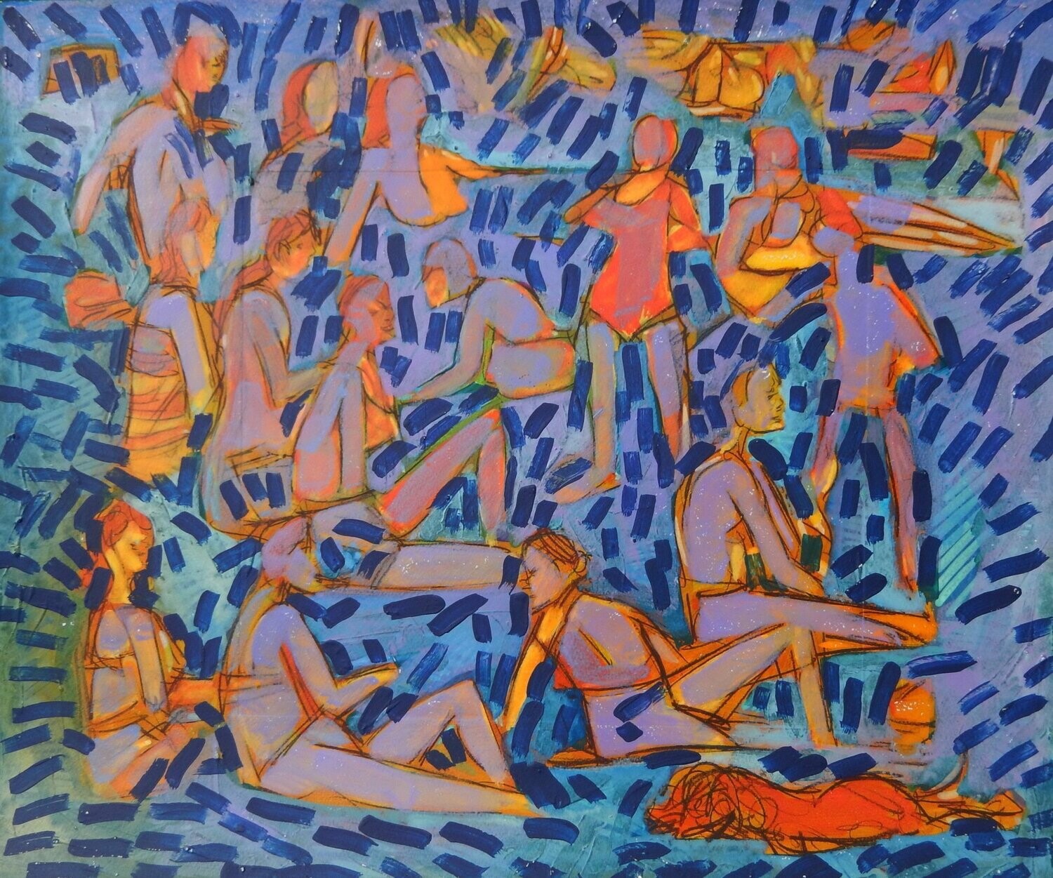 the beach /Pigment and acrylic on paper and their collage on canvas with wooden frame // Size: ca.. 45 x 55 x 4 cm