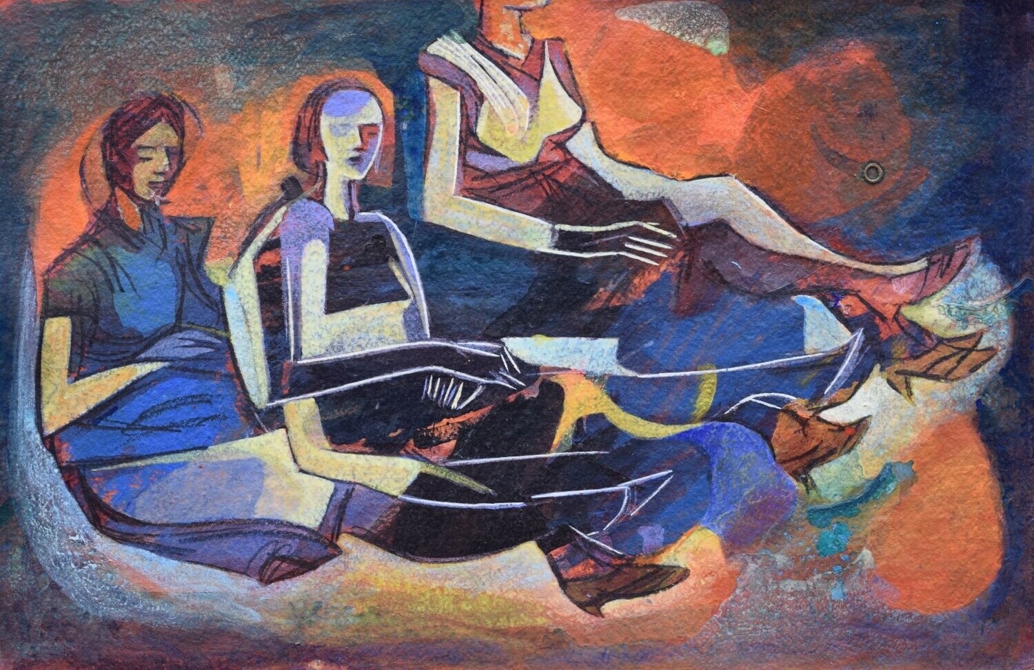 the beach /Pigment and acrylic on paper and their collage on canvas with wooden frame // Size: ca.. 38 x 58 x 4 cm