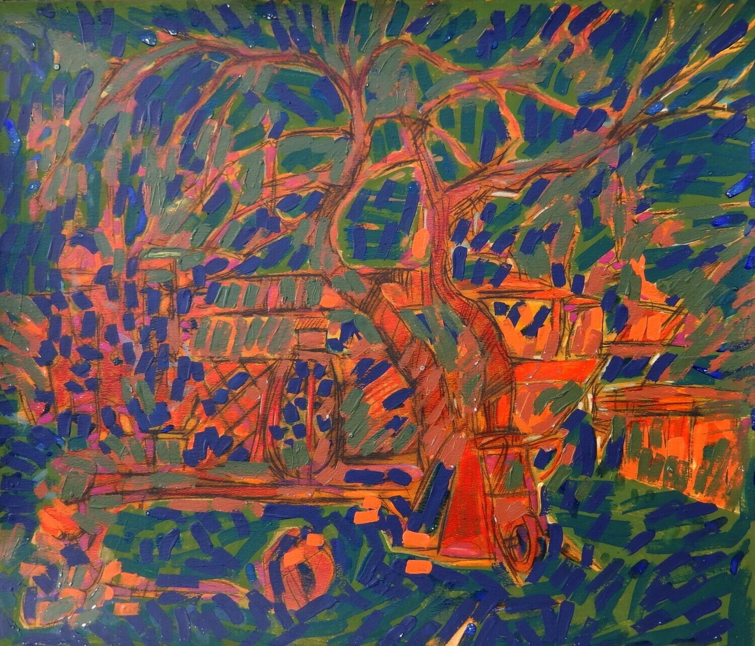 the beach /Pigment and acrylic on paper and their collage on canvas with wooden frame // Size: ca.. 45 x 55 x 4 cm