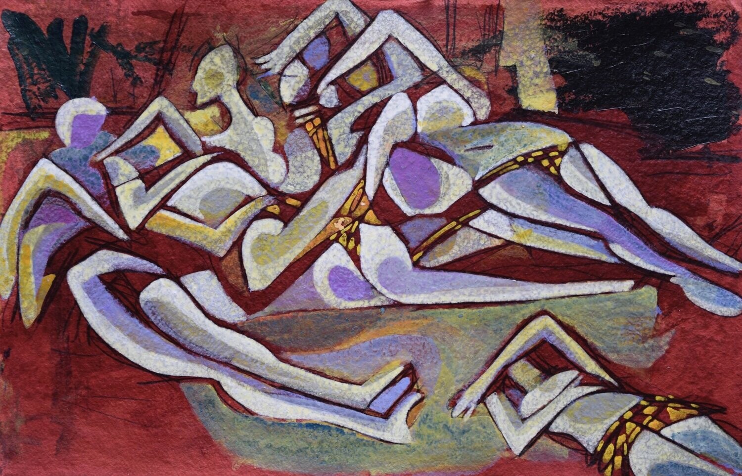 Acrylic on paper and their collage on canvas with wooden frame // Size: : ca.35 x 60 x 4 cm,