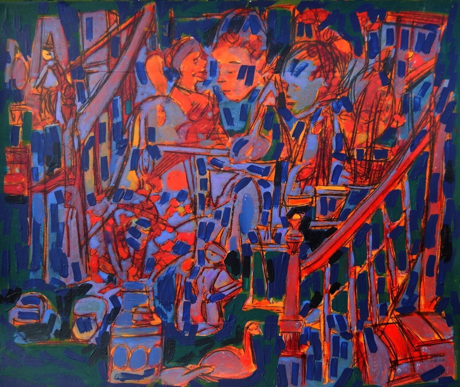 the beach /Pigment and acrylic on paper and their collage on canvas with wooden frame // Size: ca.. 45 x 55 x 4 cm