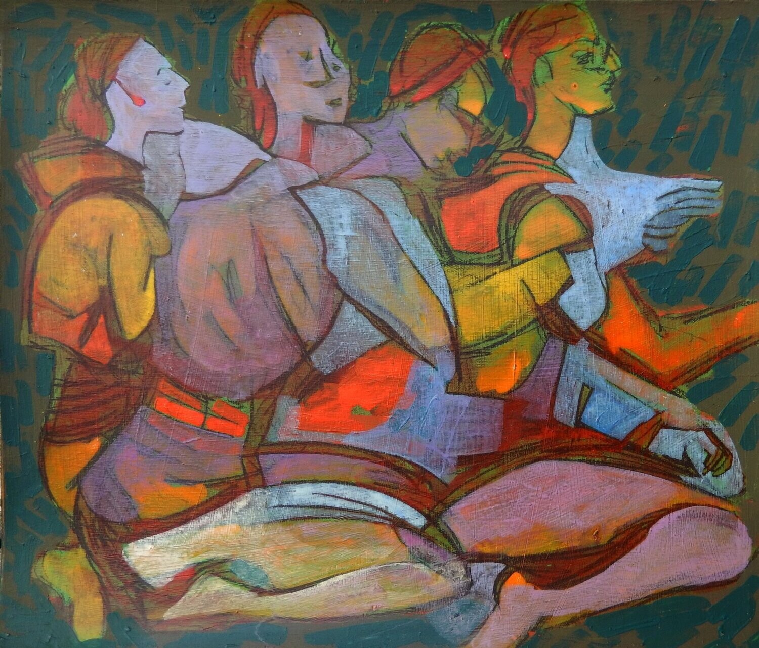 the beach /Pigment and acrylic on paper and their collage on canvas with wooden frame // Size: ca.. 45 x 55 x 4 cm