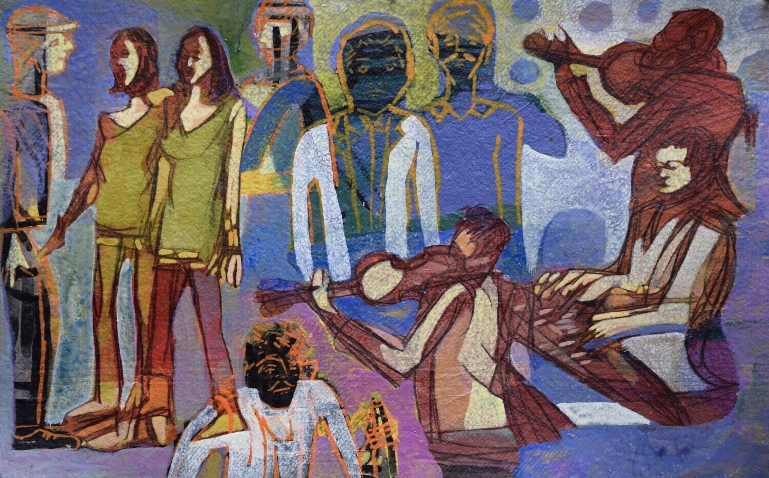 Figurative / by the Rhine  - Collage // Size : : ca. 38 x 58 x 4 cm,
