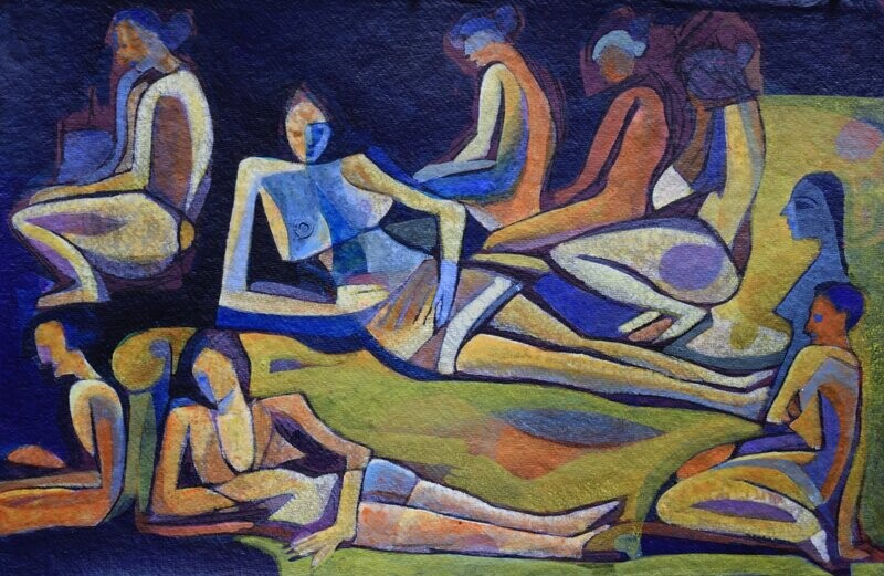 Figurative / by the Rhine - Collage // Size : : ca. 38 x 58 x 4 cm, Figurative / by the Rhine - Collage // Size : : ca. 38 x 58 x 4 cm,