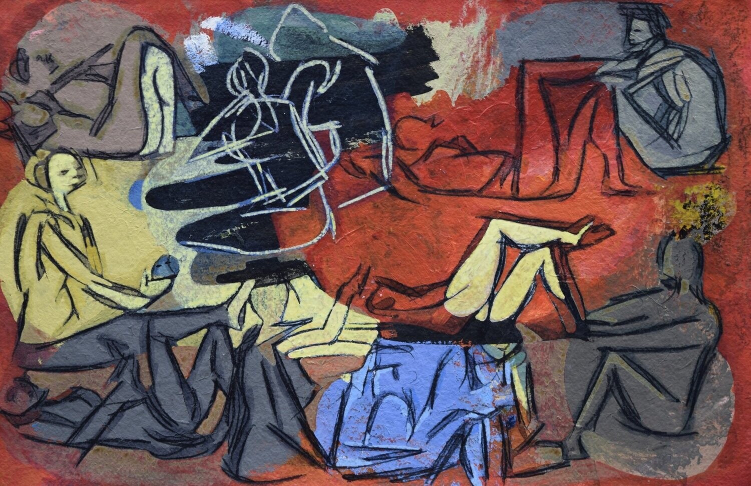 Figurative / by the Rhine  - Collage // Size : : ca. 38 x 58 x 4 cm,