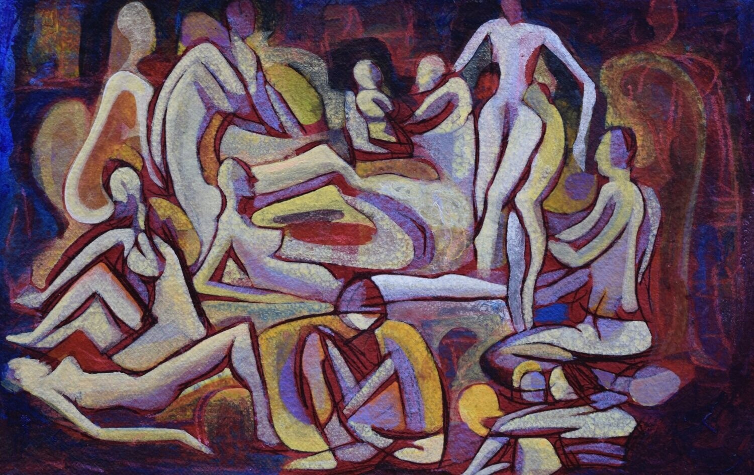Figurative / by the Rhine  - Collage // Size : : ca. 38 x 58 x 4 cm,