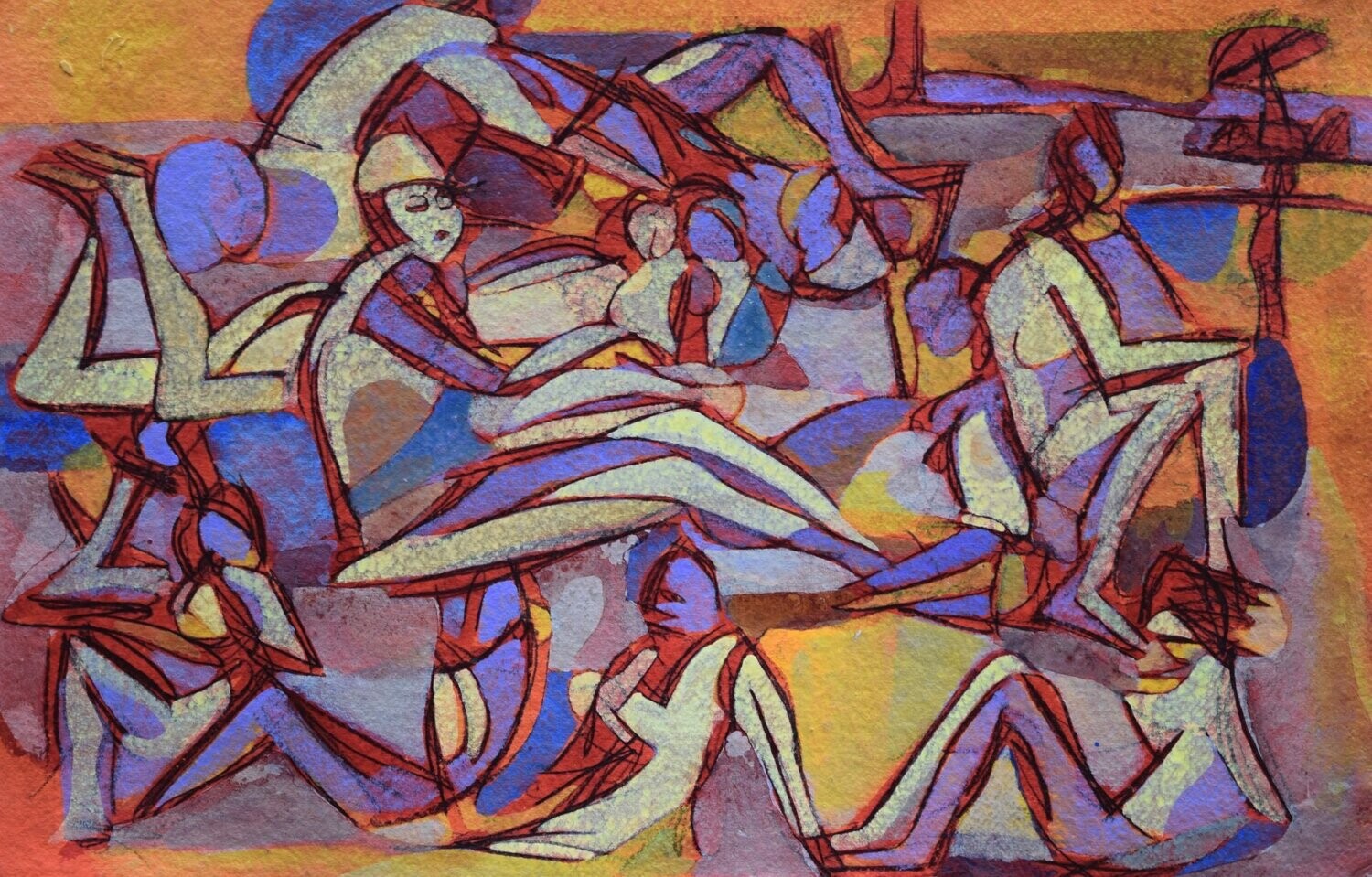 Figurative / by the Rhine  - Collage // Size : : ca. 38 x 58 x 4 cm,