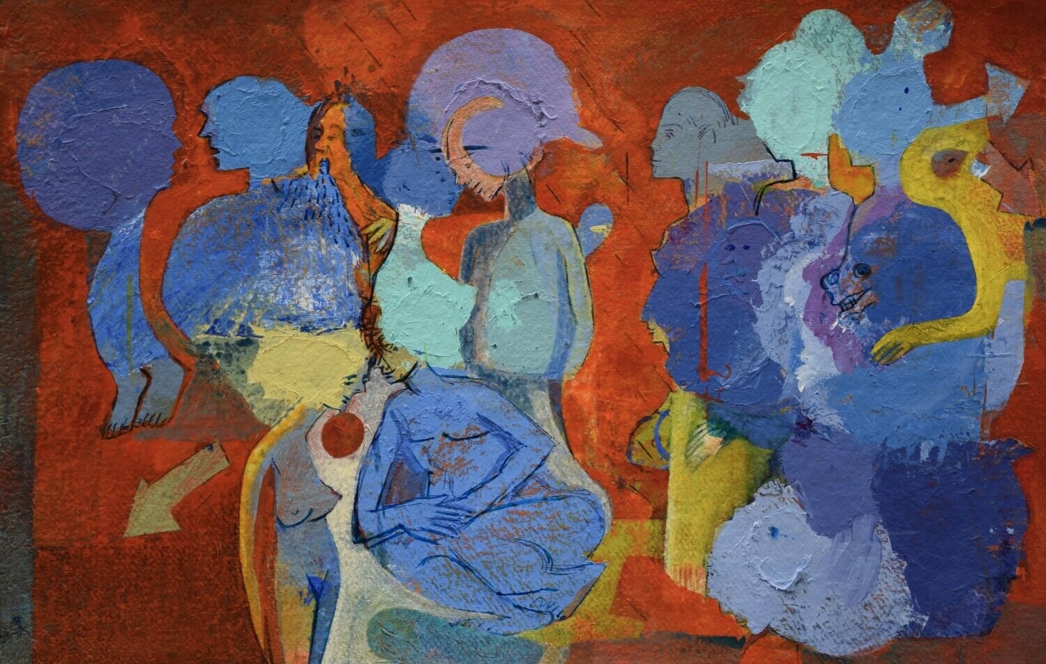 Acrylic on paper and their collage on canvas with wooden frame // Size: : ca. 38 x 58 x 4 cm,