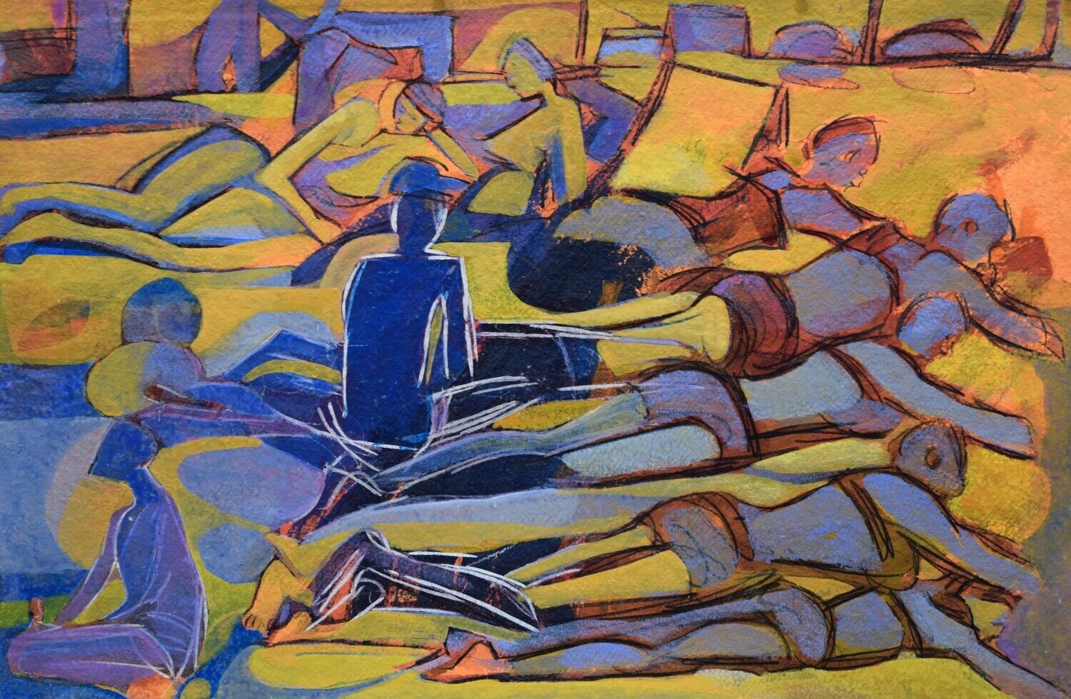 Figurative / by the Rhine  - Collage // Size : : ca. 38 x 58 x 4 cm,