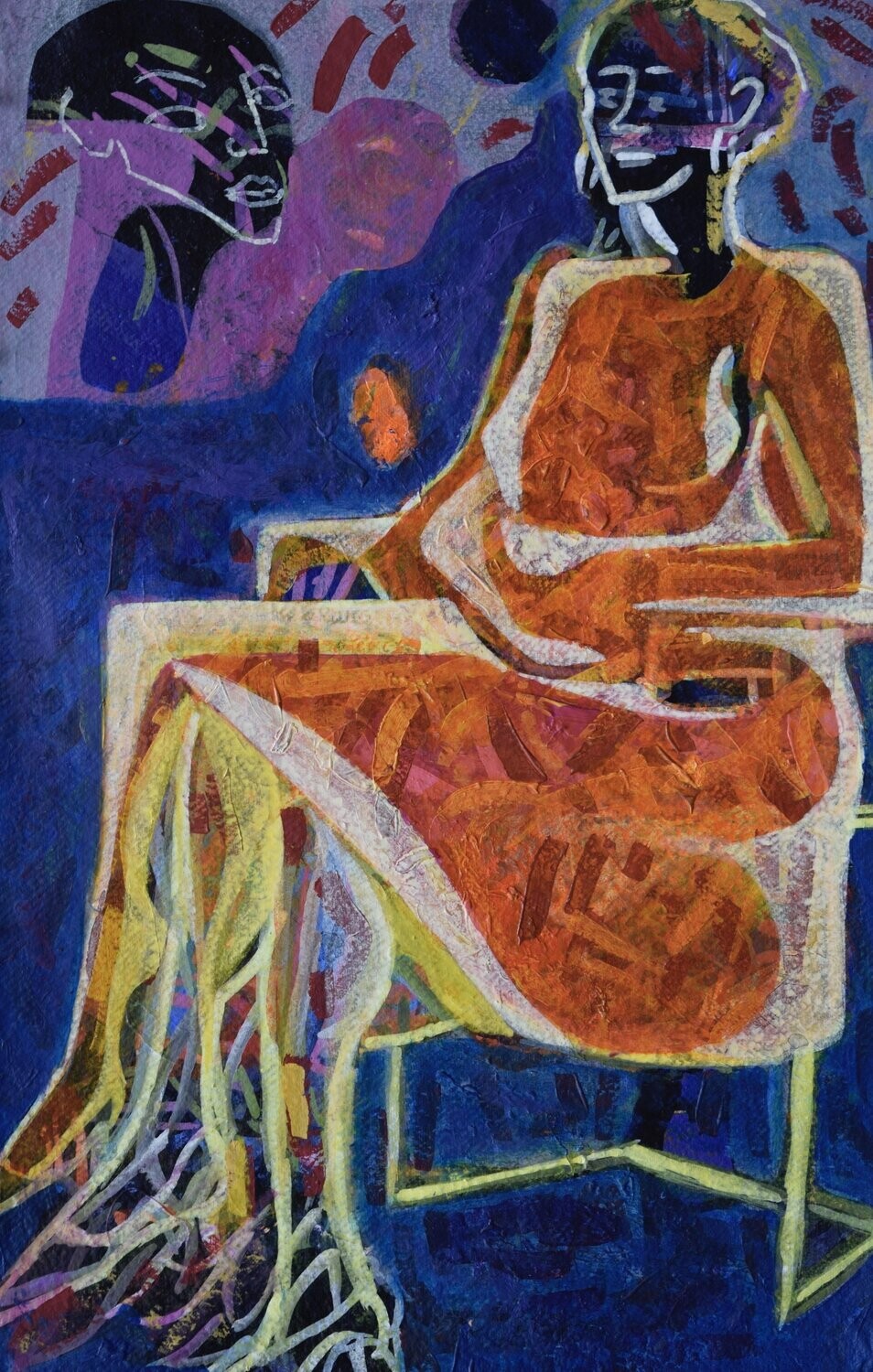 the beach /Pigment and acrylic on paper and their collage on canvas with wooden frame // Size: ca.. 38 x 58 x 4 cm