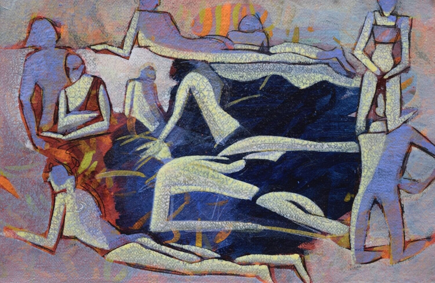 the beach /Pigment and acrylic on paper and their collage on canvas with wooden frame // Size: ca.. 38 x 58 x 4 cm