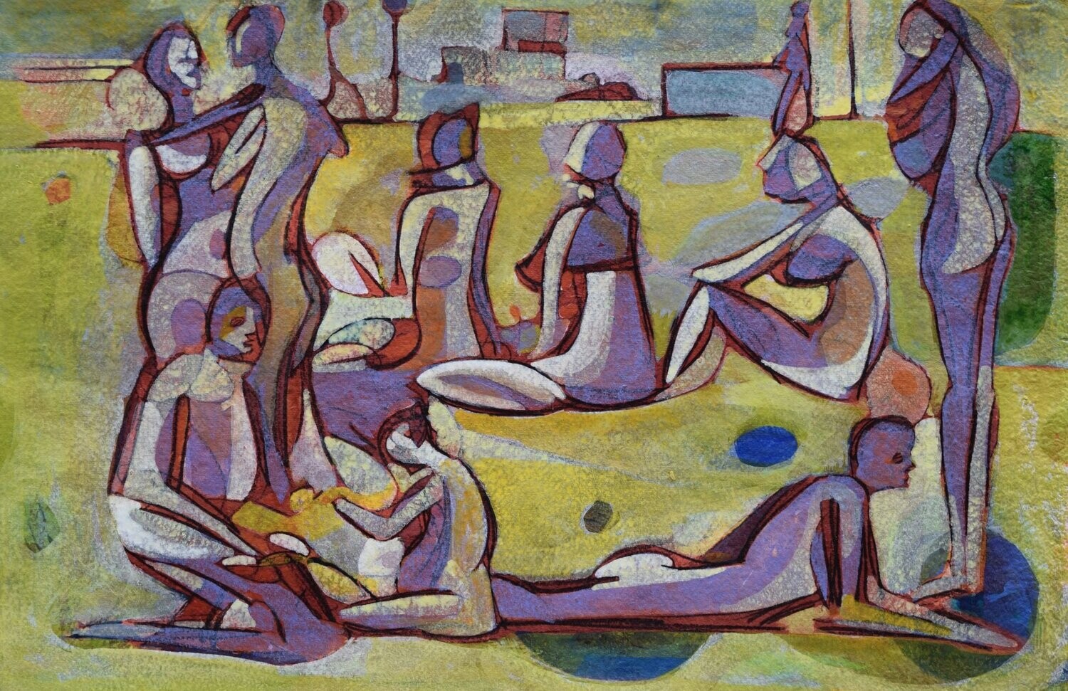 Figurative / by the Rhine  - Collage // Size : : ca. 38 x 58 x 4 cm,
