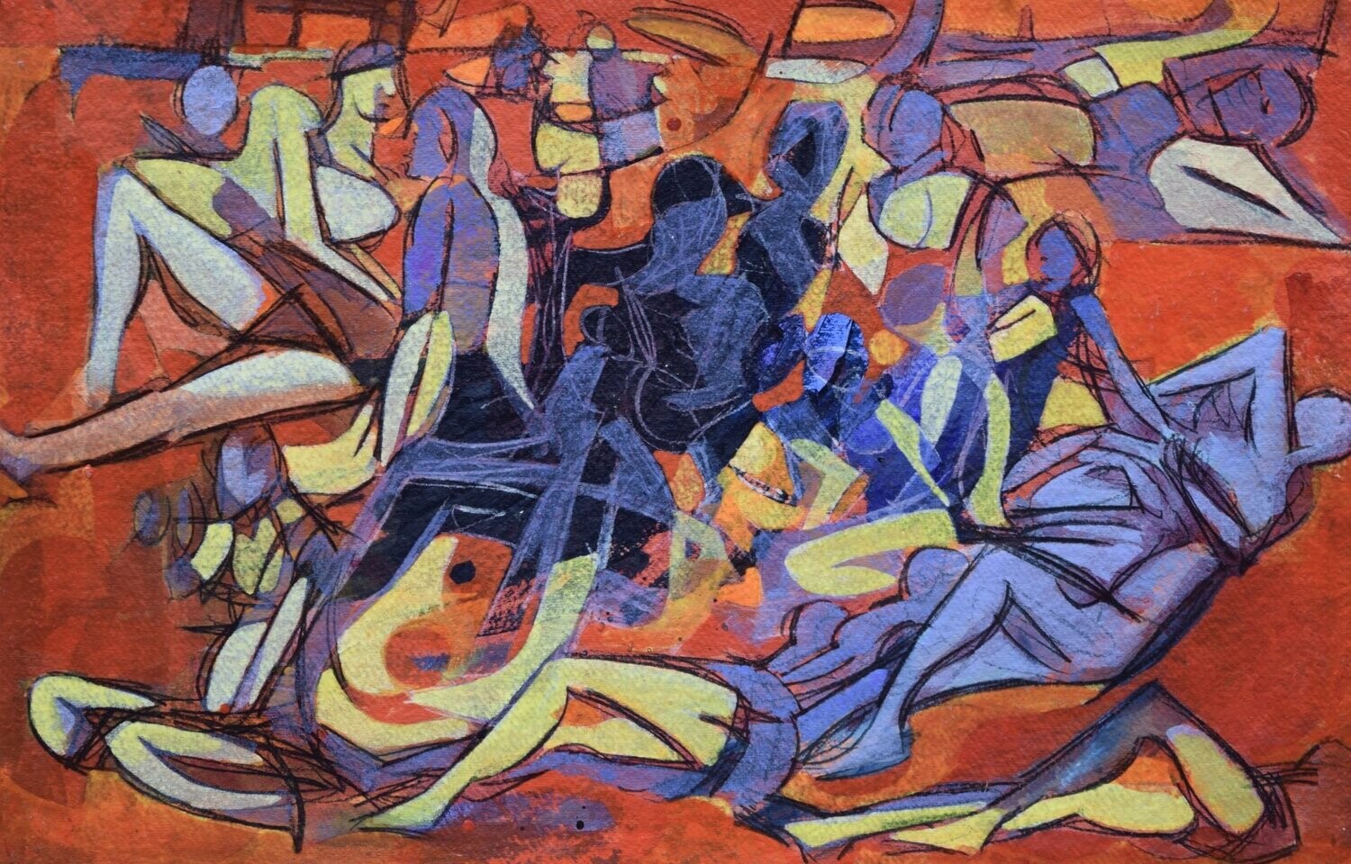Figurative / by the Rhine  - Collage // Size : : ca. 38 x 58 x 4 cm,