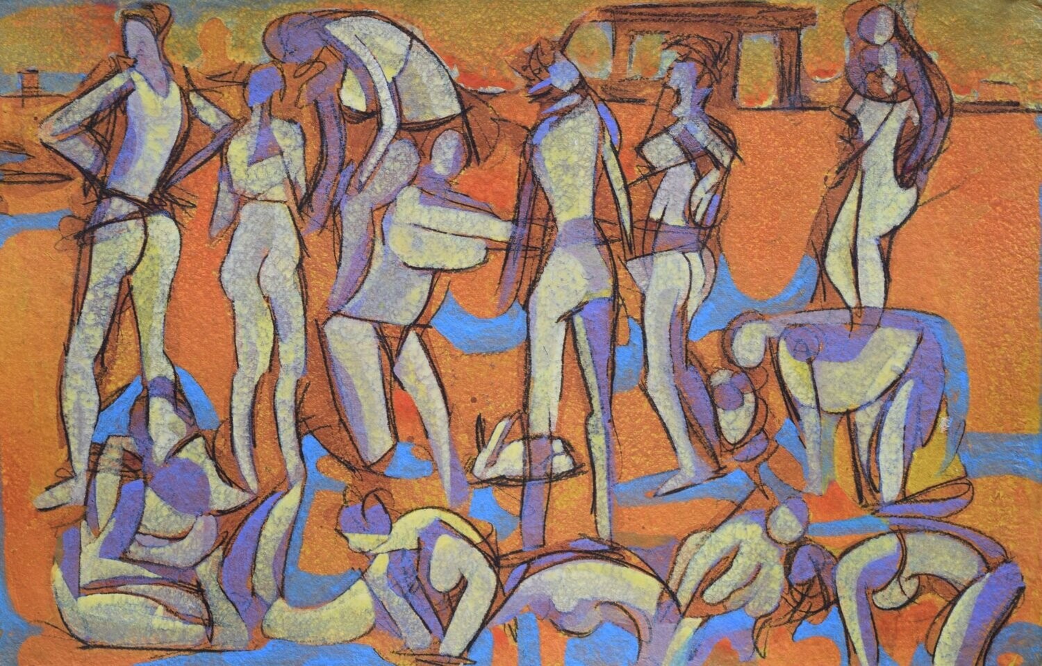 Figurative / by the Rhine  - Collage // Size : : ca. 38 x 58 x 4 cm,