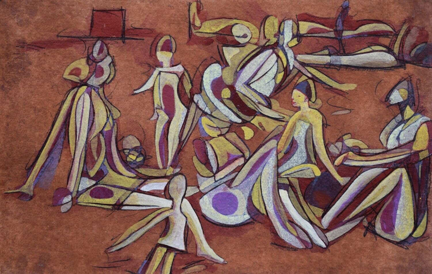 Figurative / by the Rhine  - Collage // Size : : ca. 38 x 58 x 4 cm,