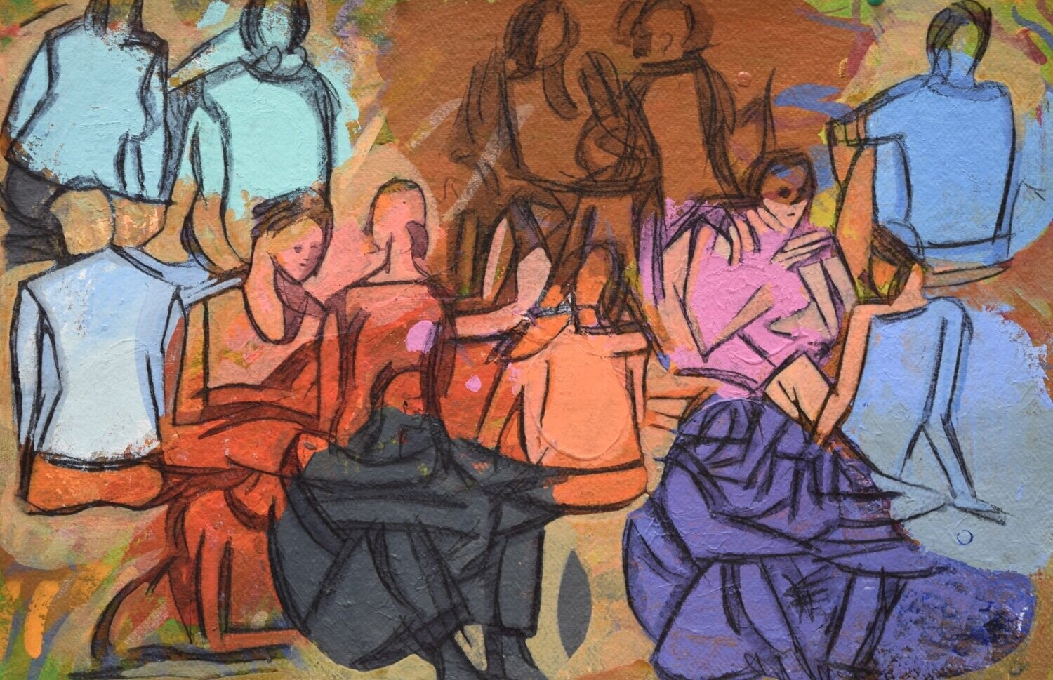 the beach /Pigment and acrylic on paper and their collage on canvas with wooden frame // Size: ca.. 38 x 58 x 4 cm