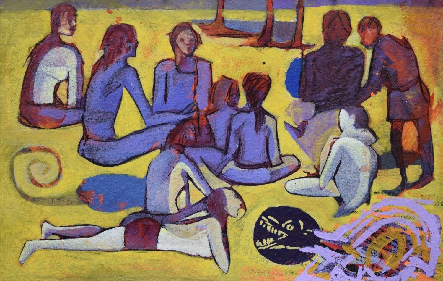 the beach /Pigment and acrylic on paper and their collage on canvas with wooden frame // Size: ca.. 38 x 58 x 4 cm