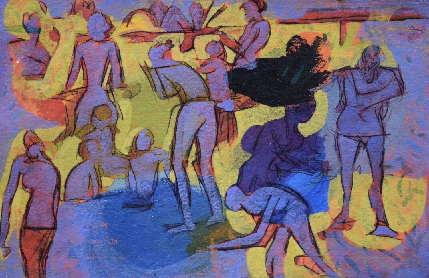 the beach /Pigment and acrylic on paper and their collage on canvas with wooden frame // Size: ca.. 38 x 58 x 4 cm