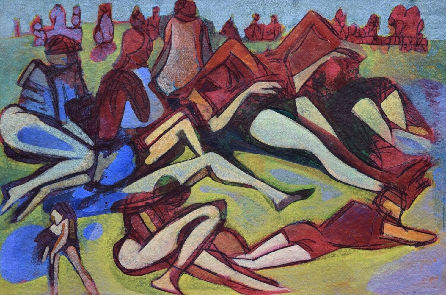 the beach /Pigment and acrylic on paper and their collage on canvas with wooden frame // Size: ca.. 38 x 58 x 4 cm