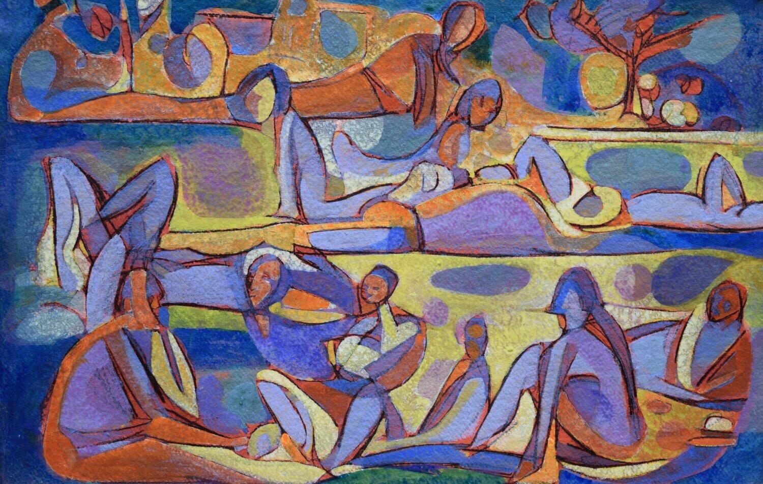 the beach /Pigment and acrylic on paper and their collage on canvas with wooden frame // Size: ca.. 38 x 58 x 4 cm