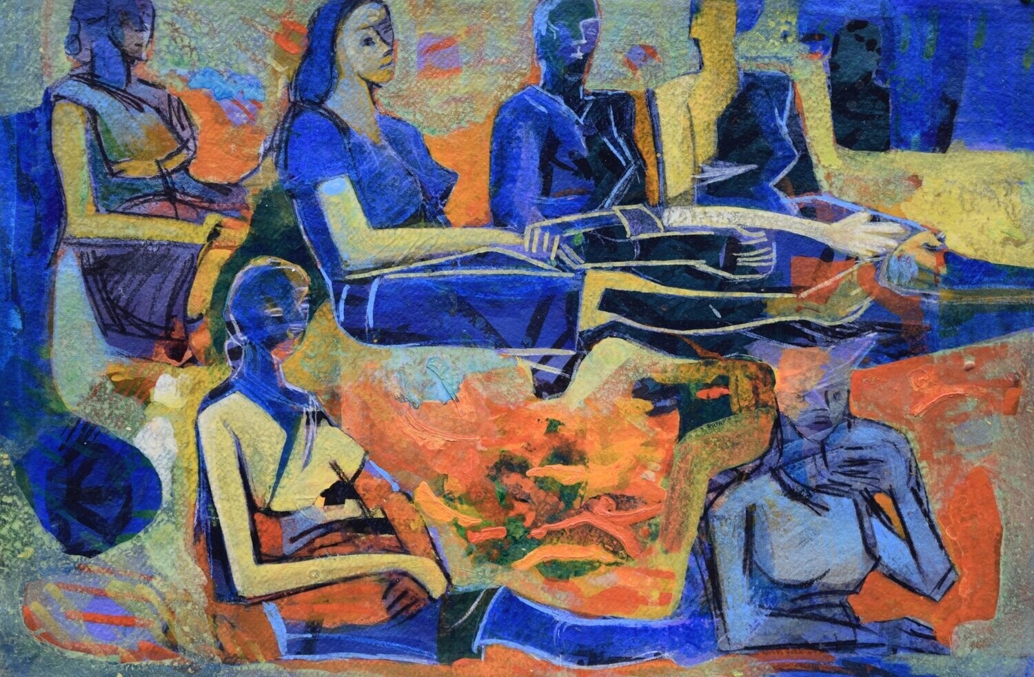 Figurative / by the Rhine  - Collage // Size : : ca. 38 x 58 x 4 cm,
