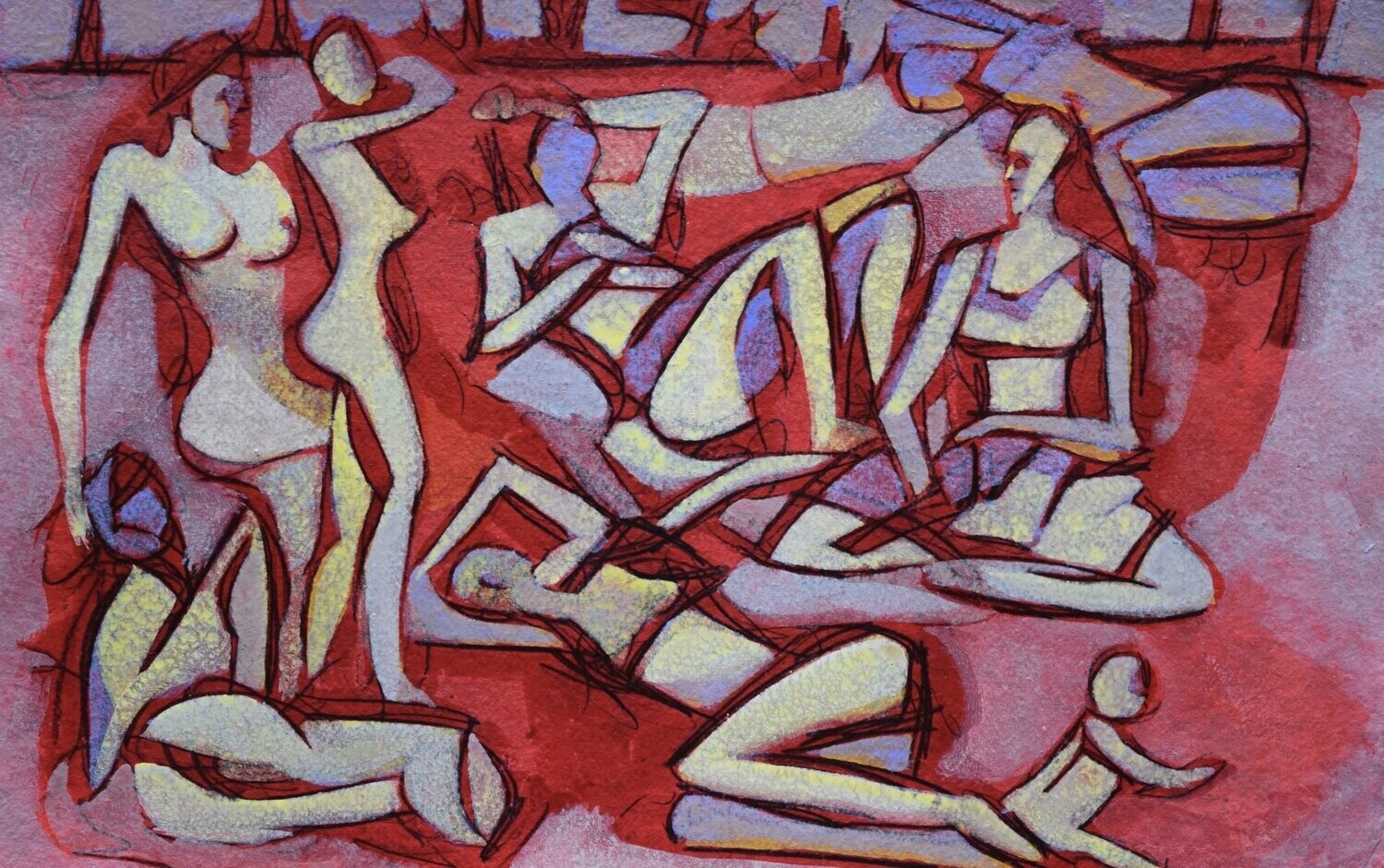 Figurative / by the Rhine  - Collage // Size : : ca. 38 x 58 x 4 cm,
