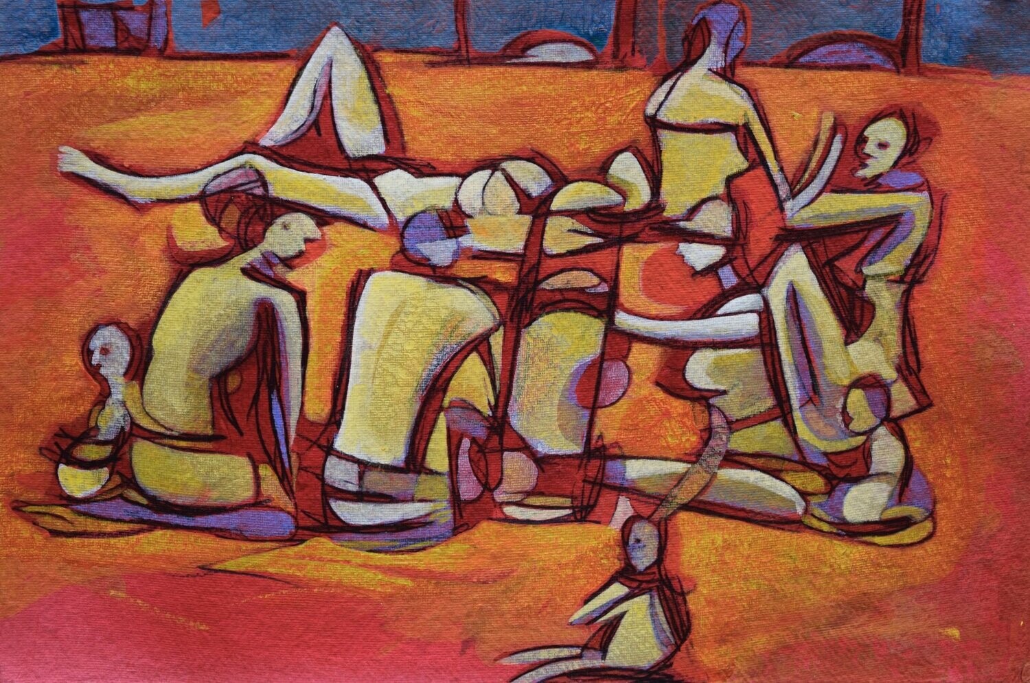 Figurative / by the Rhine  - Collage // Size : : ca. 38 x 58 x 4 cm,
