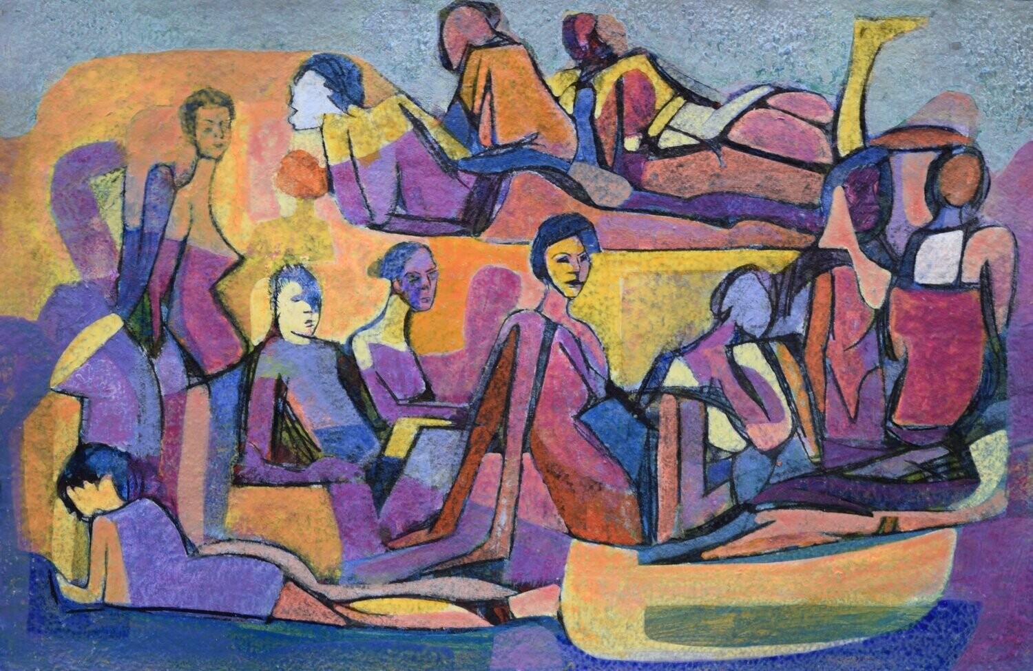 Figurative / by the Rhine  - Collage // Size : : ca. 38 x 58 x 4 cm,