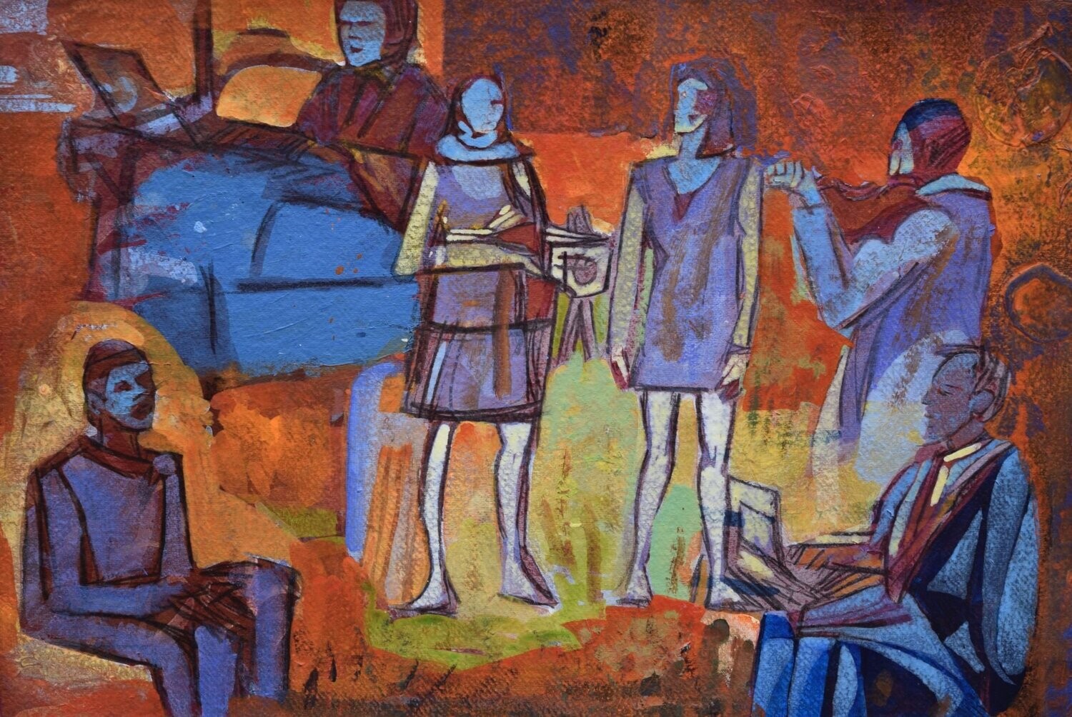 the beach /Pigment and acrylic on paper and their collage on canvas with wooden frame // Size: ca.. 38 x 58 x 4 cm