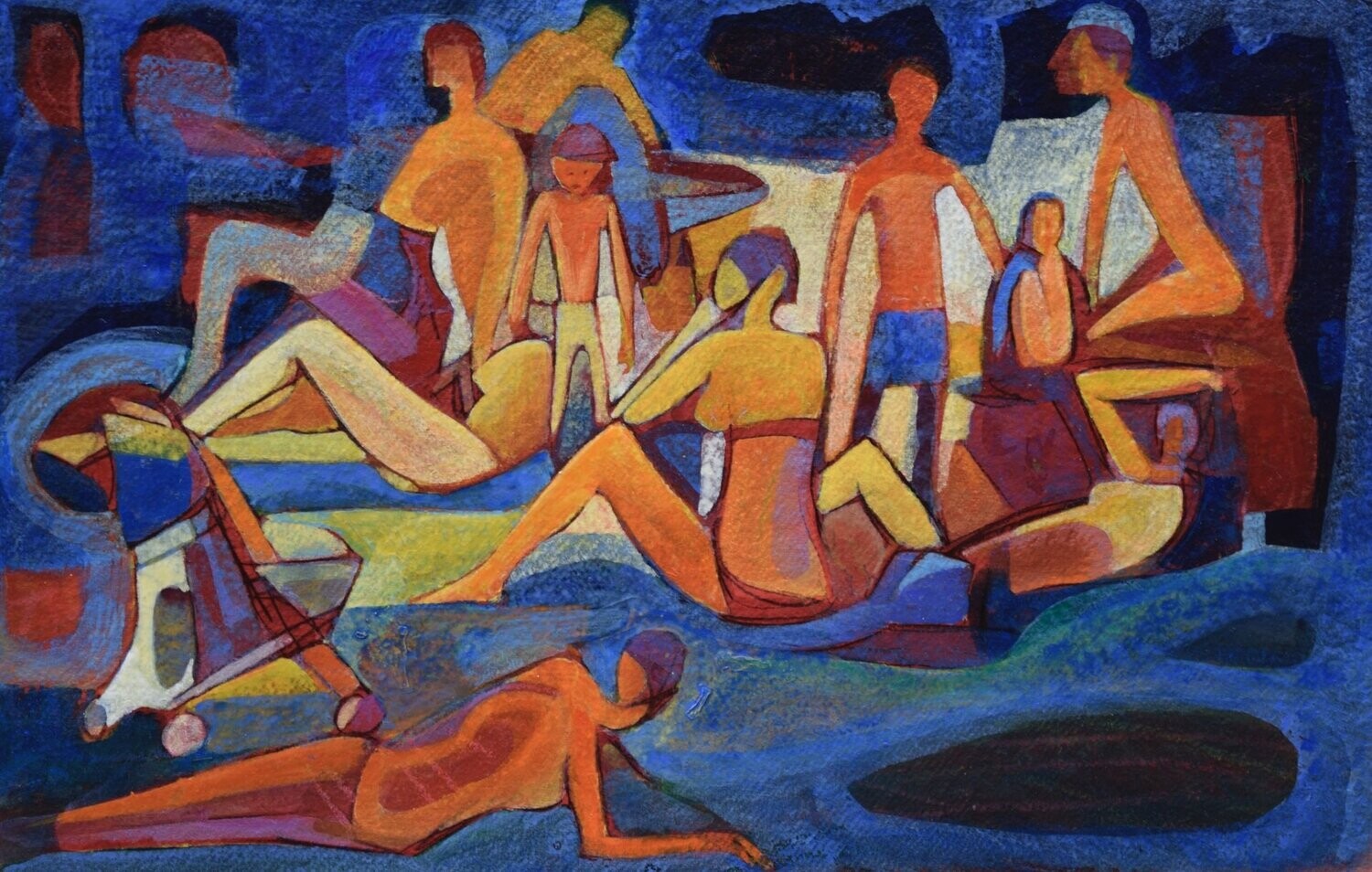 Figurative / by the Rhine  - Collage // Size : : ca. 38 x 58 x 4 cm,