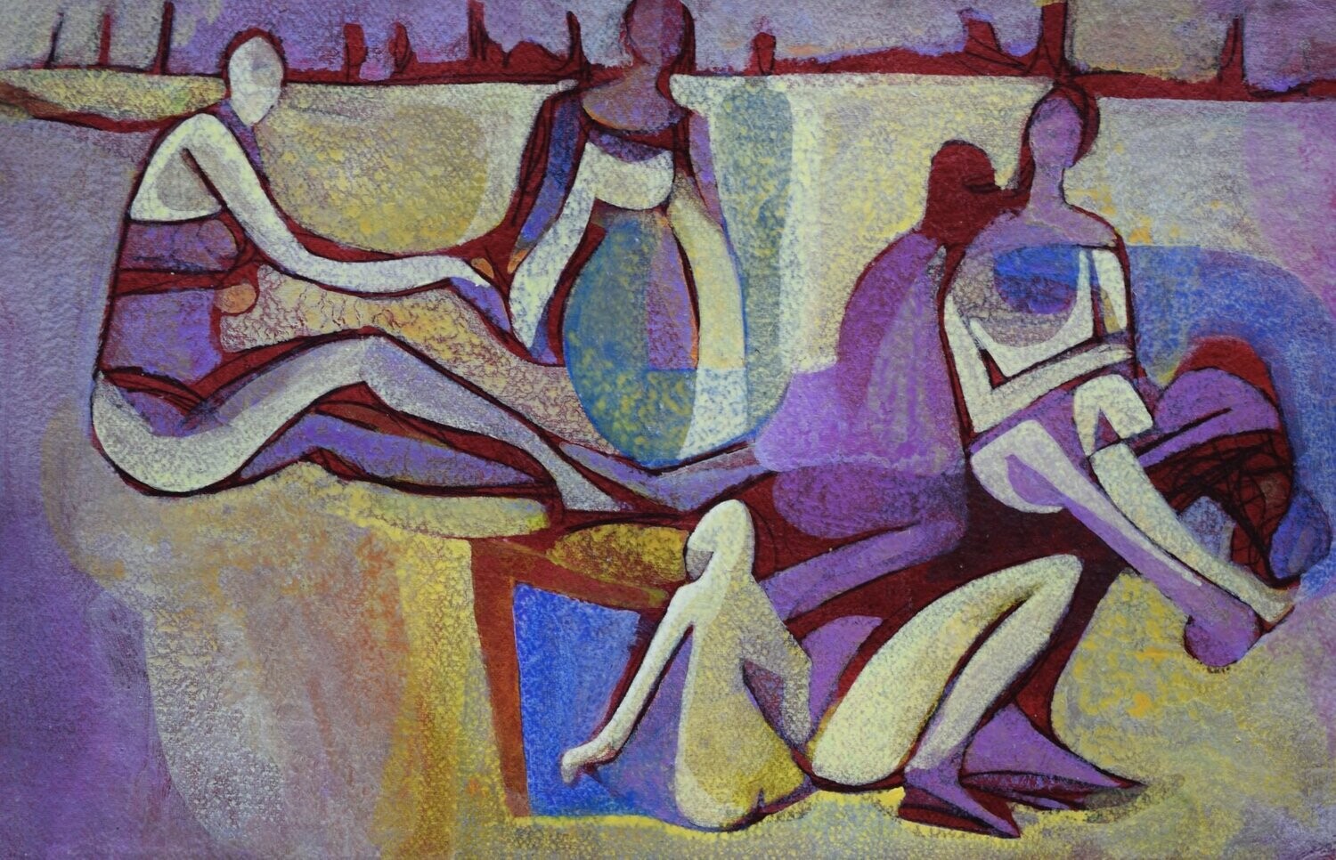 Figurative / by the Rhine  - Collage // Size : : ca. 38 x 58 x 4 cm,