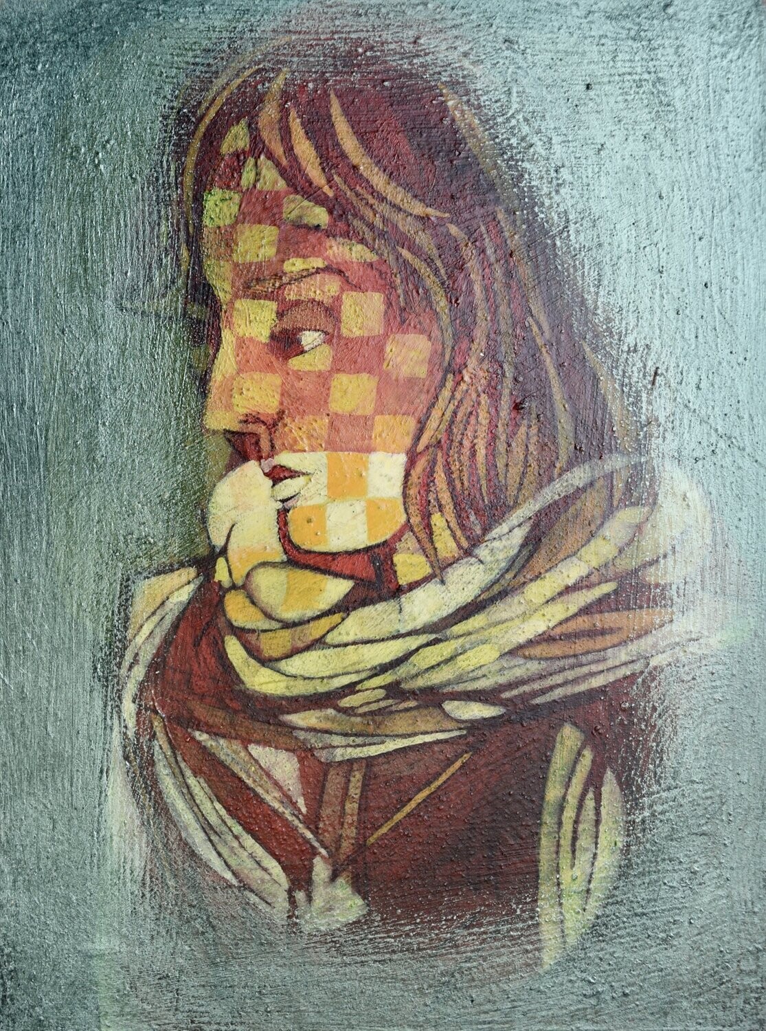 Figurative  Pigment &  Acryilc   on canvas with wooden frame  //Size : ca. 30 x 40 x 4 cm