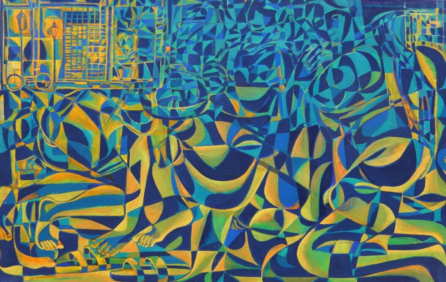 Kreishaus galerie  / Special fabric is collaged on the canvas.Acryilc  on  canvas   //Size: ca .90 x 140 x 4 cm