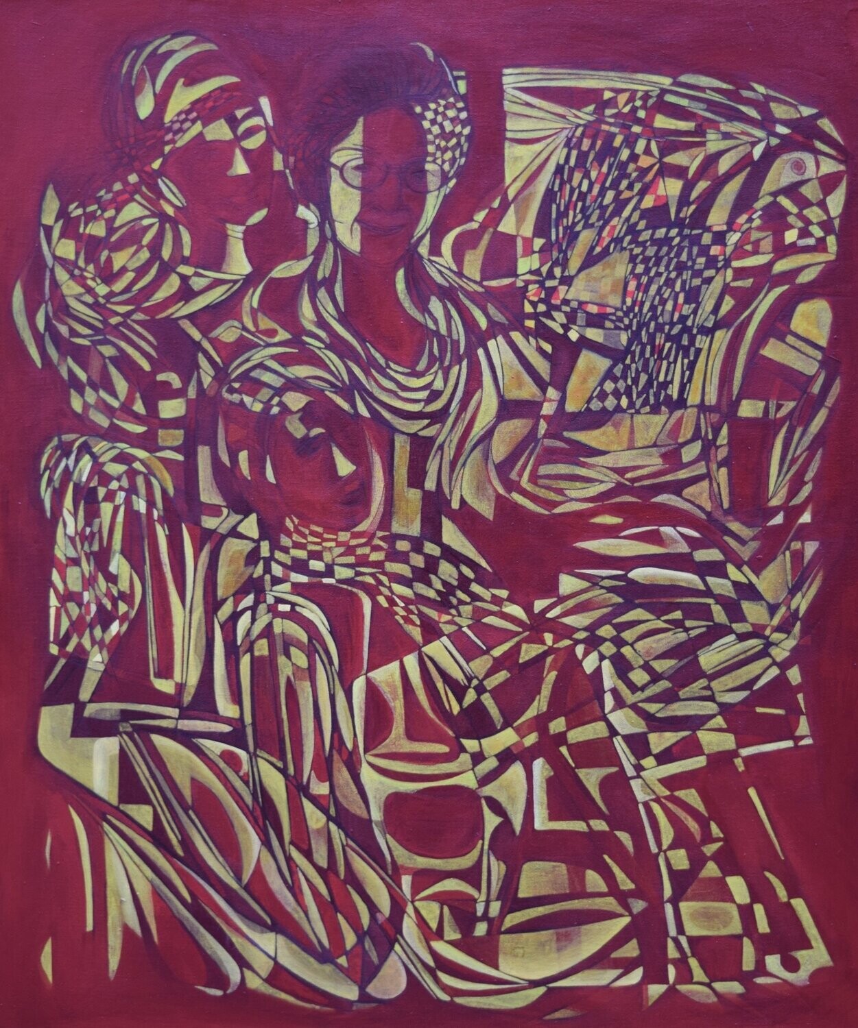 Red world,  Oriental miniature,  Acryilc  on the canvas // Size : ca.  100 x 120 x 4 cm