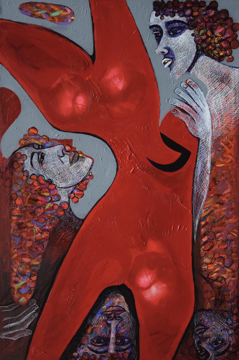 Red world ,Oriental miniature,  Acryilc  on the canvas // Size : ca.// Size: ca. 65 x 125 x 2 cm