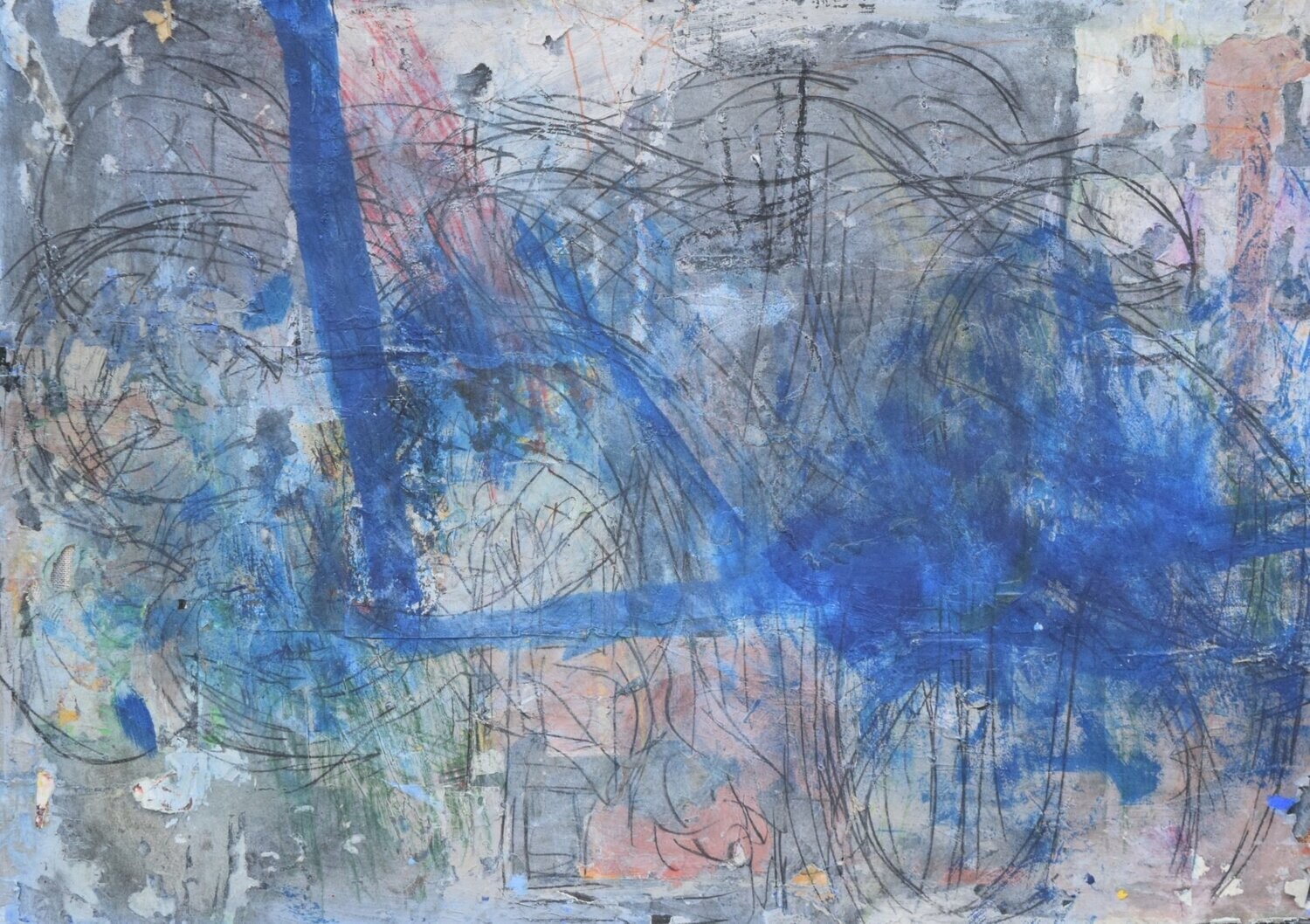 Pigment &  Acryilc on  Paper  collaged on the canvas.- Figurative , Light as Form // Size: ca.. 50 x 70 x 4 cm