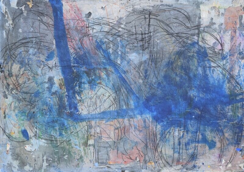 Pigment &  Acryilc on  Paper  collaged on the canvas.- Figurative , Light as Form // Size: ca.. 50 x 70 x 4 cm