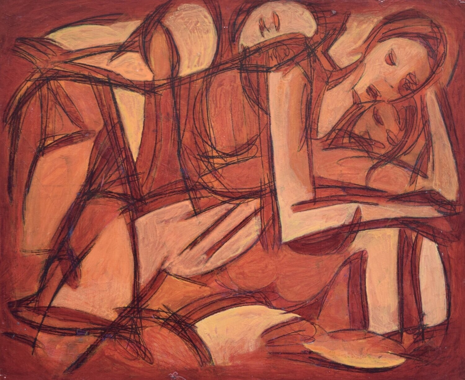 Rot  Frau , Collage​: ,  Acrylic on wood​,  with​ Canvas  and wooden frame,,​ // Size: ca. 50 x 60 x 4 cm
