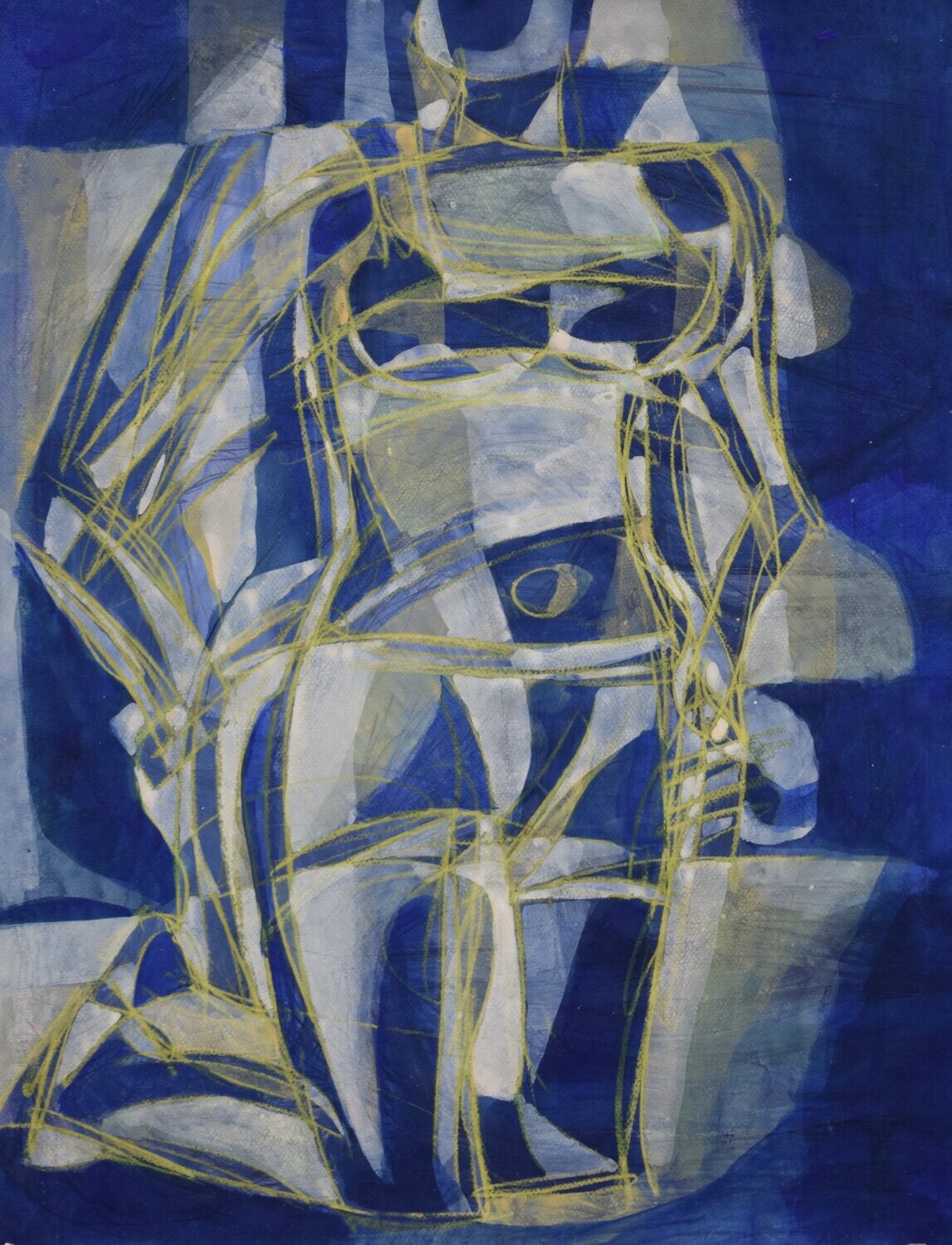 Blau ,  Pigment and acrylic on paper and  on canvas with wooden frame / / Size: ca.50 x 70 x 4 cm