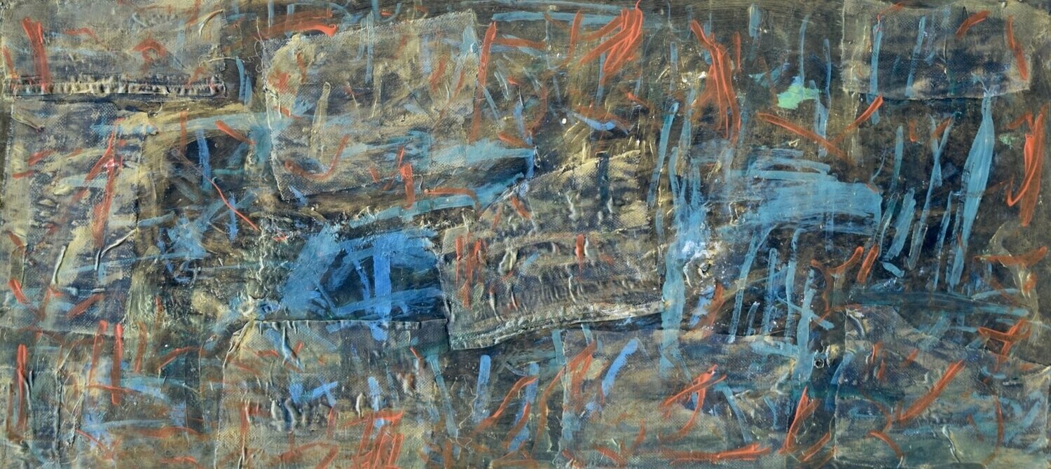 Collage, /  handmade paper with acrylic on Two fabrics canvas / Size : ca. 53 x 107 x 4 cm,
