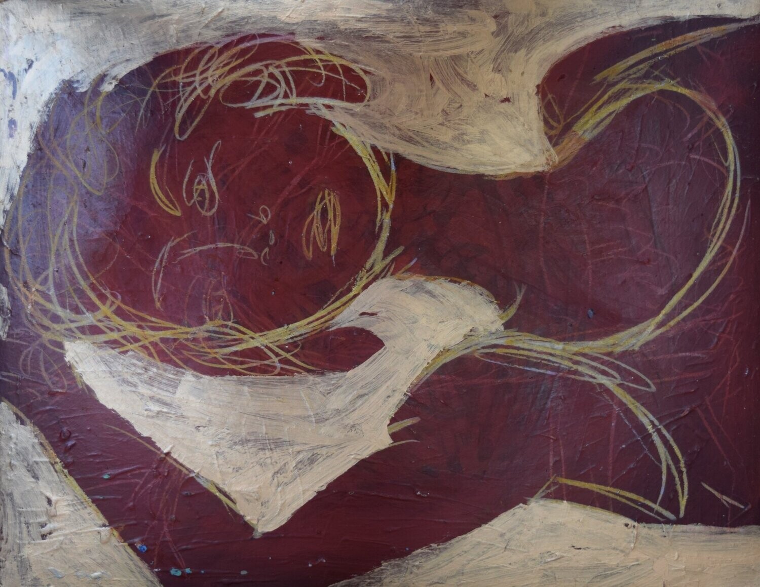 Pigment &  Acryilc on  Paper  collaged on the canvas.- Figurative , Light as Form // Size: ca.. 30 x 30 x 4 cm