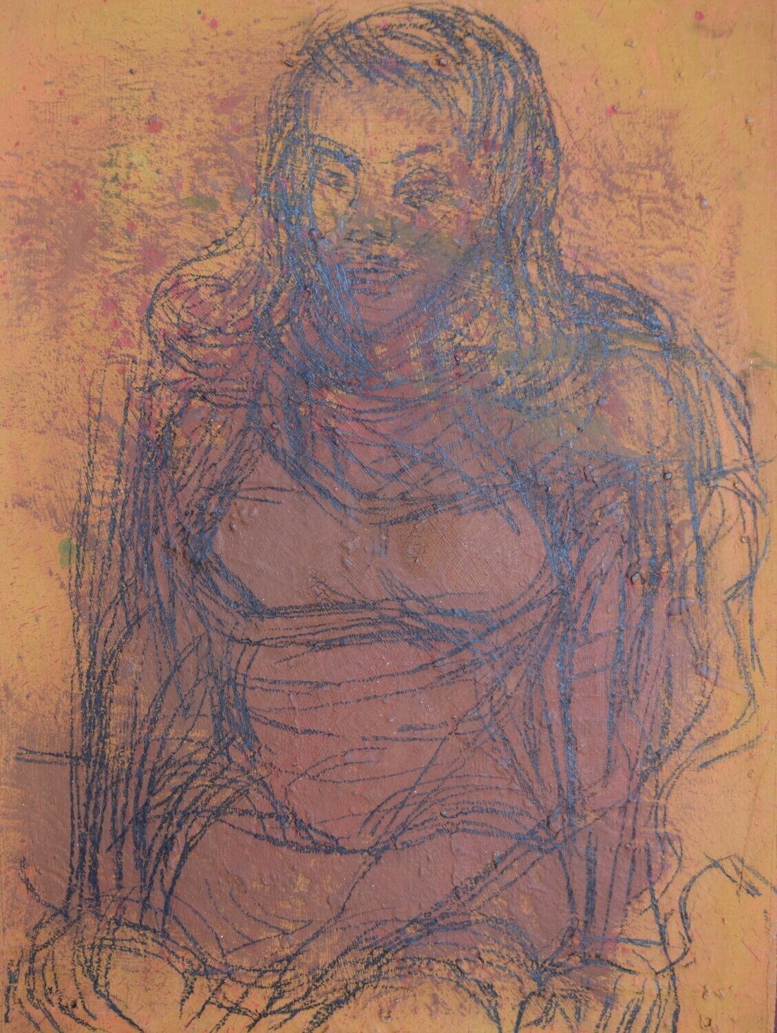 Special fabric is collaged on the canvas.Acryilc on canvas / Figurative , Light as Form // Size: ca.. 43 x 60 x 4 cm