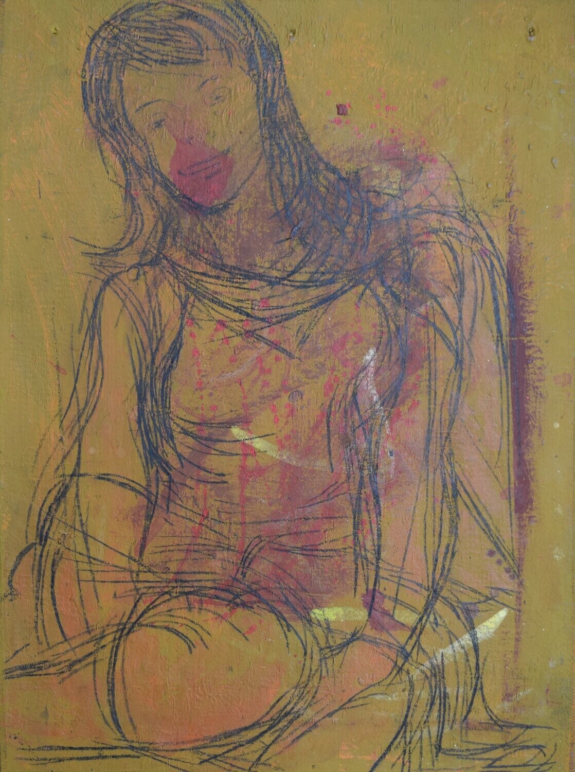 Special fabric is collaged on the canvas.Acryilc  on  canvas  /  Figurative , Light as Form // Size: ca.. 43 x 60 x 4 cm