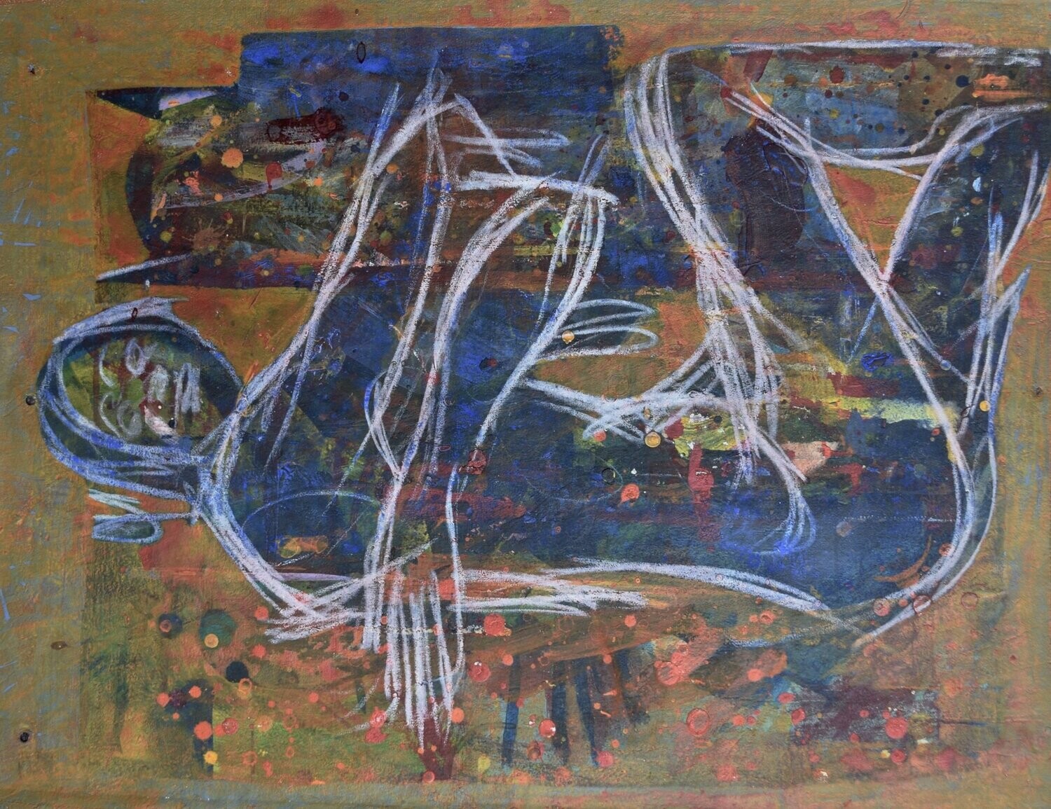 Special fabric is collaged on the canvas.Acryilc  on  canvas  /  Figurative , Light as Form // Size: ca.. 43 x 60 x 4 cm