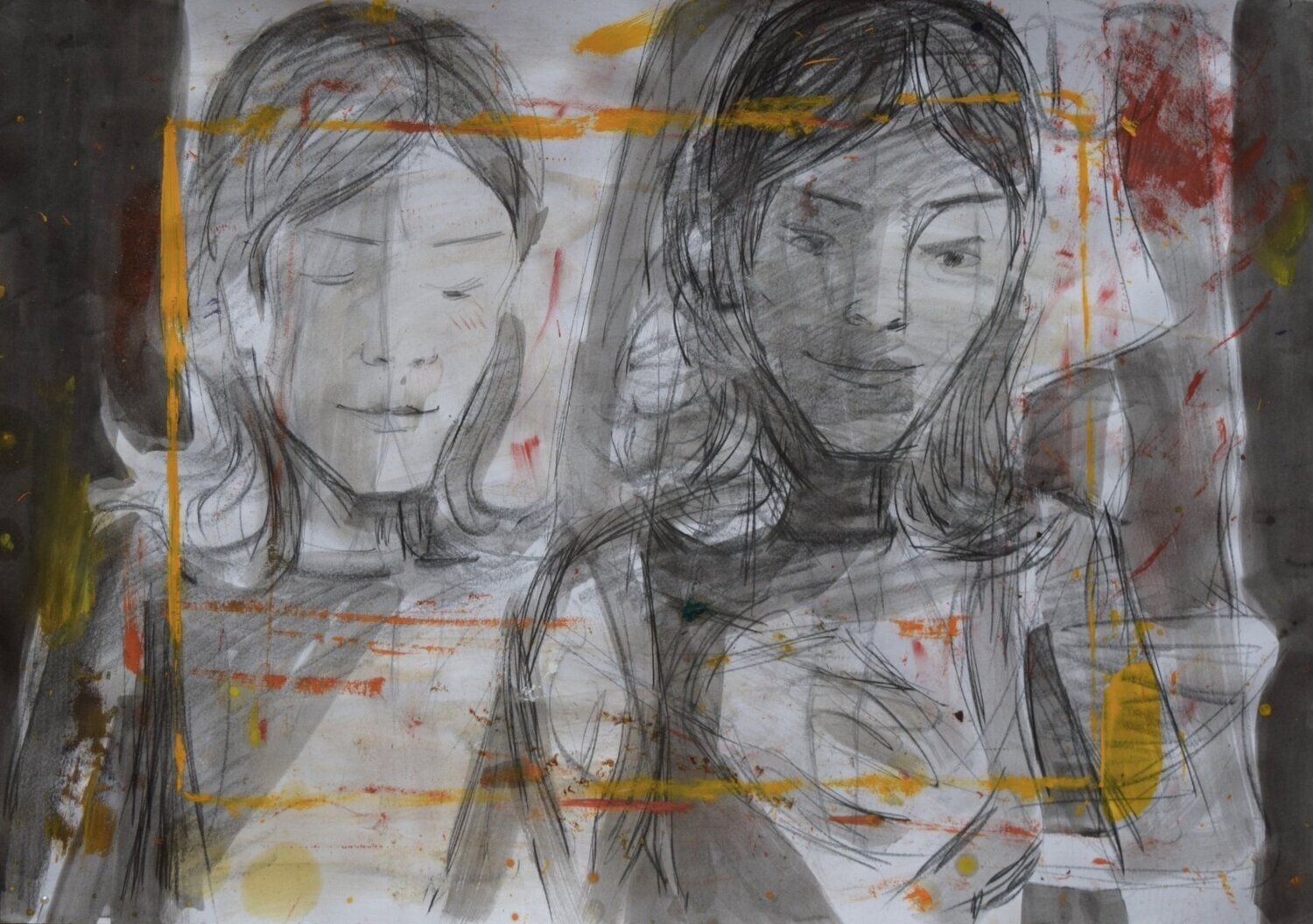 Collage, handmade paper with acrylic on Two fabrics canvas . /  Figurative , Light as Form // Size: ca.. 45 x 60 x 4 cm